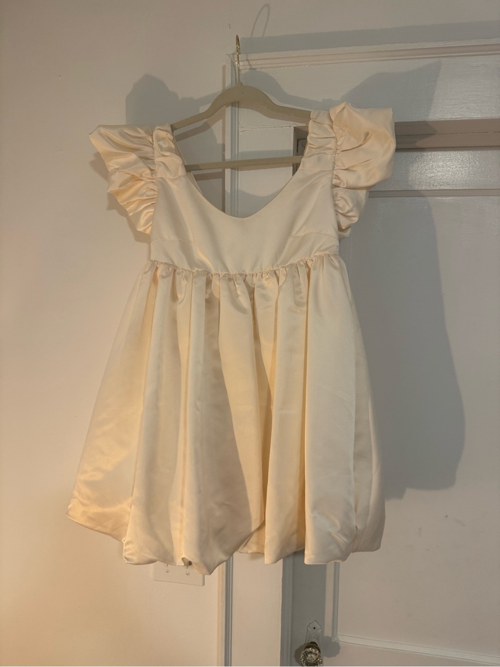vestique Cream Puff-Sleeve Satin Party Dress
